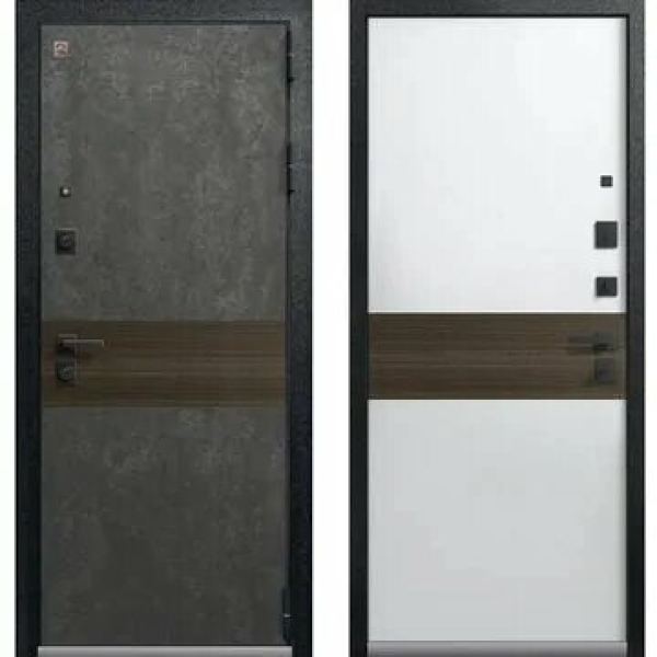 Дверь LUX-2 Черный Муар+Серый камень+Миндаль рифл/Кашемир Белый+Серый камень 860*2050 R Центурион 24