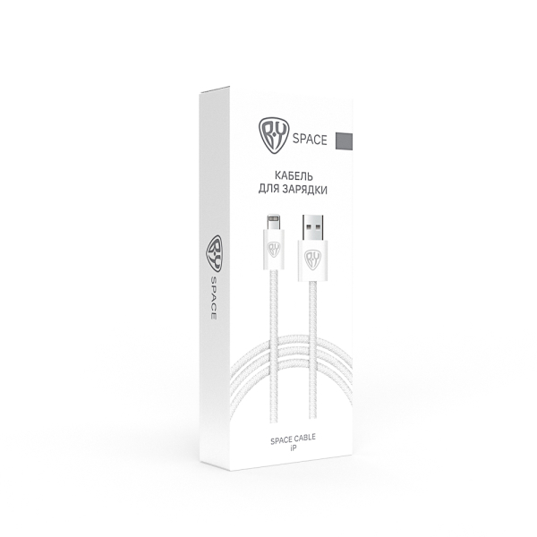 BY Кабель для зарядки Space Cable iP, 1м, Быстрая зарядка 2.4А, 12W, тканевый, белый