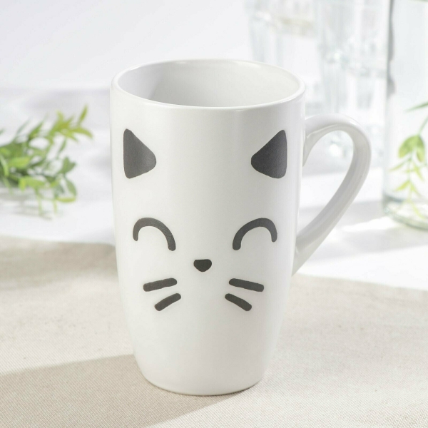Кружка керамическая Доляна «Кот белый», 400 мл, цвет белый