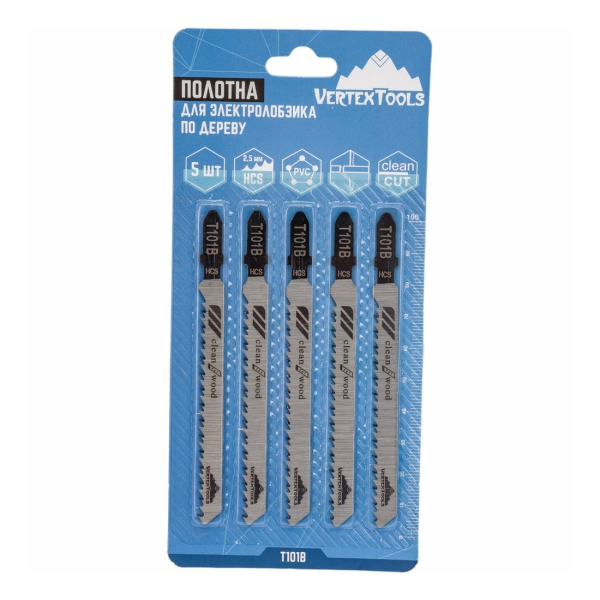 Полотно для электролобзика по дереву чистый рез T101B 5шт VERTEXTOOLS