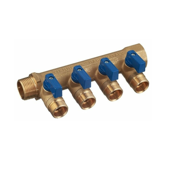 Коллектор проходной с отсечными кранами 3/4" 4-выхода 1/2" вр-нр-нр