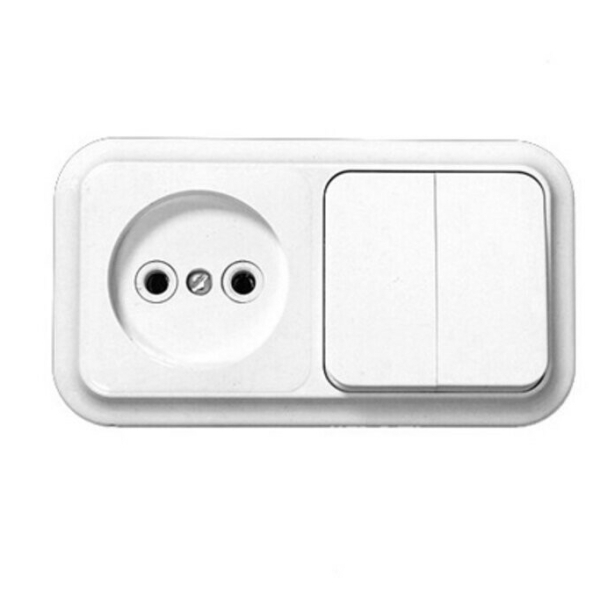 Блок ОУ выключатель 2 кл. + розетка 1 мест.  белый  Прелеска