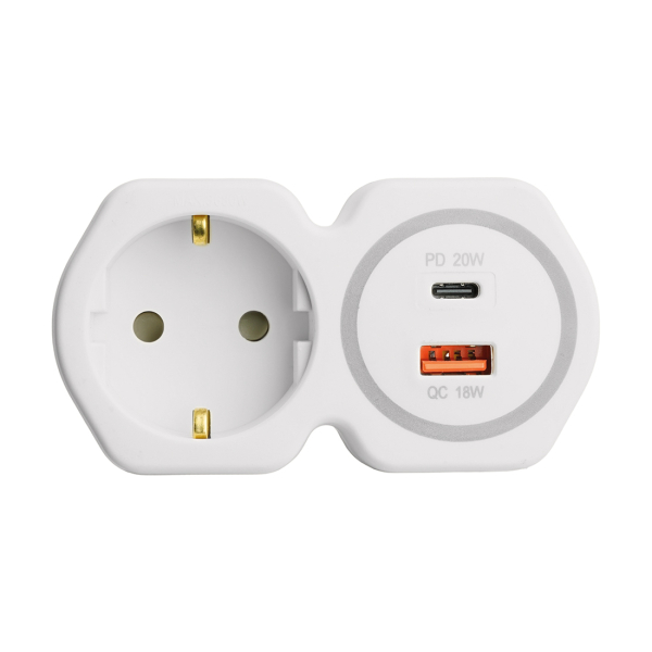 Разветвитель 1гн.+USB A+Type C 16А/2.4А белый/серый ADP16-16-20 Stekker