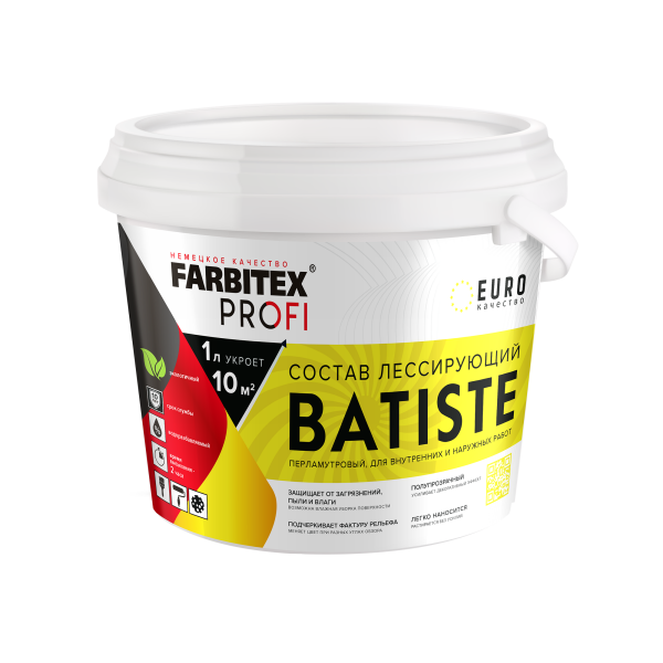 Состав лессирующийся серебро 0,9л полупрозрачный Batiste Farbitex Profi