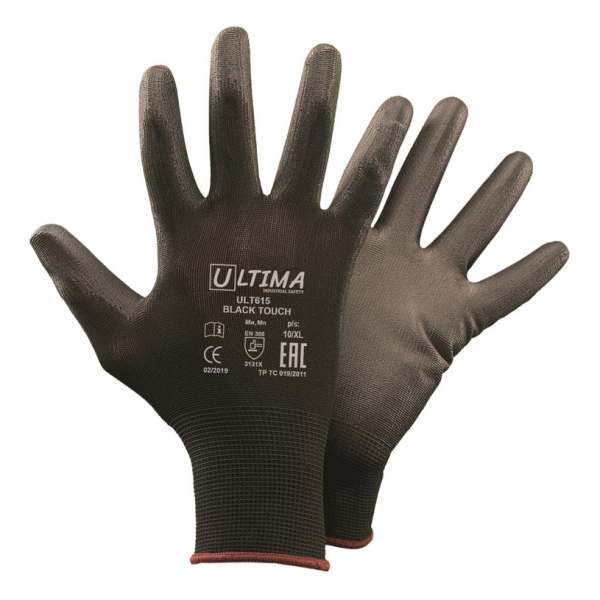 Перчатки нейлоновые с полиуретановым покрытием, черные Ultima BLACK TOUCH