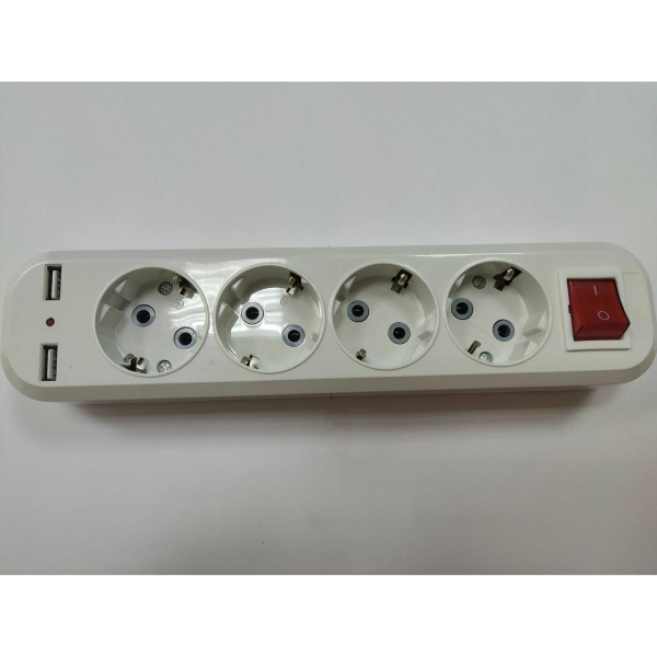 Колодка 4гн. 16А 250В (АБС-пластик, земля, выключатель) УЗВ-4USB-GRAND 2хUSB 5340 IN HOME