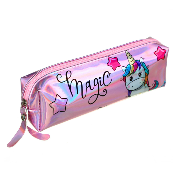 Пенал прямоугольный 19х5х4,5см, ТПУ цвета "металлик" с цветной печатью, 4 дизайна "Ламы / Единороги"