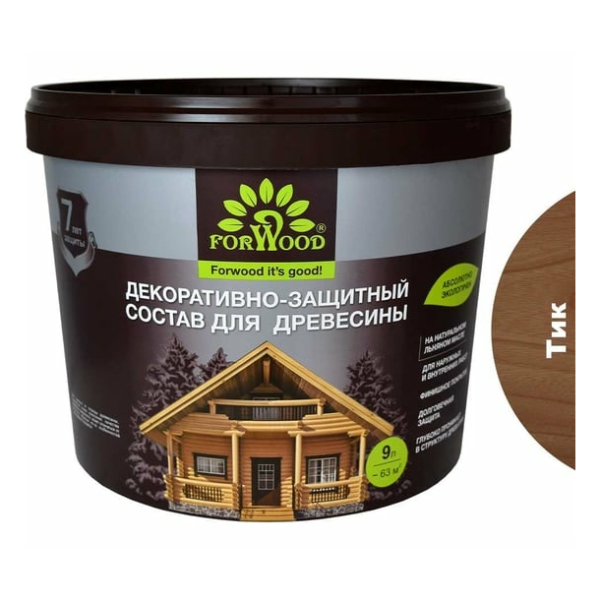 Био-лазурь для древесины 9л тиковое дерево Forwood