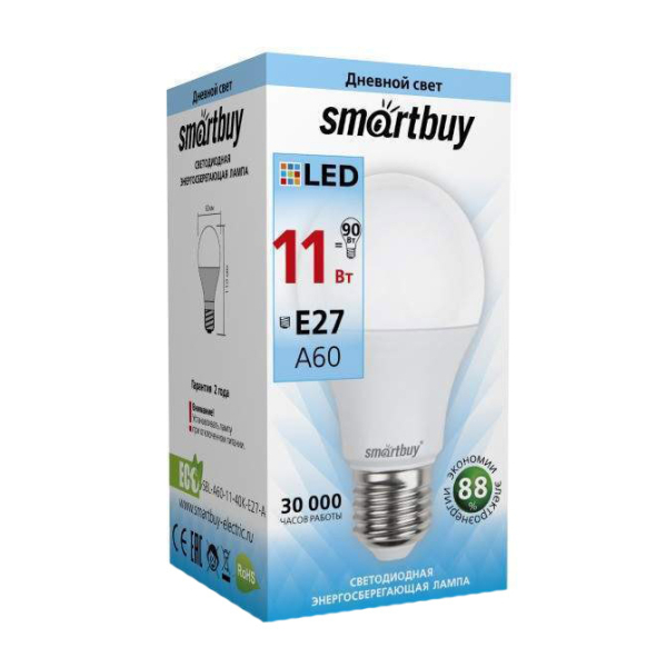 Лампа св/д А60 11Вт 4000К Е27 Smartbuy