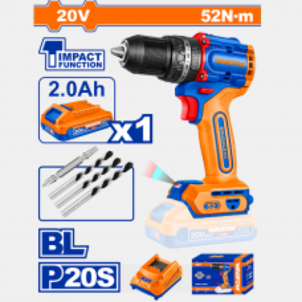 Шуруповерт акк 20В 52Нм 2А*ч  оснастка  WCDP5282  WADFOW