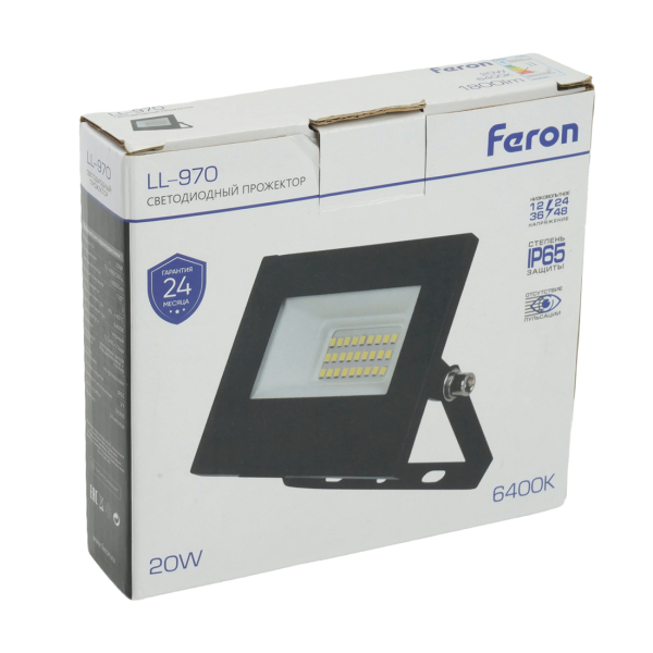 Прожектор св/д 20Вт 6400К IP65 80*50*120мм черный низковольтный AC/DC12-48В LL-970 Feron