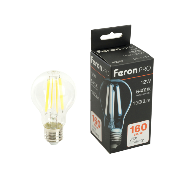 Лампа св/д A60 12Вт 6400К E27 филамент Feron.PRO