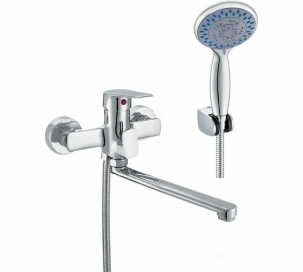 Смеситель для ванны однорычажный длинный излив латунь 101204 КС