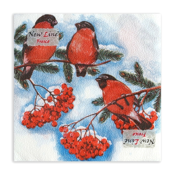 Салфетки новогодние бумажные «Снегири», 2 слоя, 33×33 см, 20 шт.