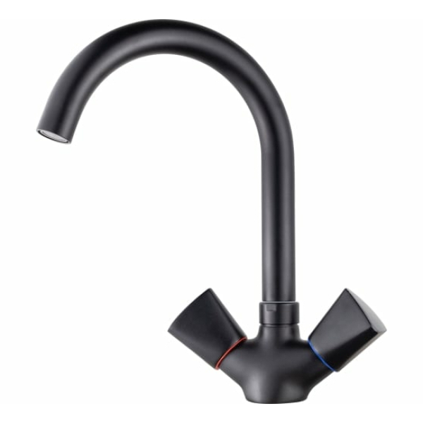 Смеситель для кухни маховик высокий излив черный латунь 450605-07 SANDAY