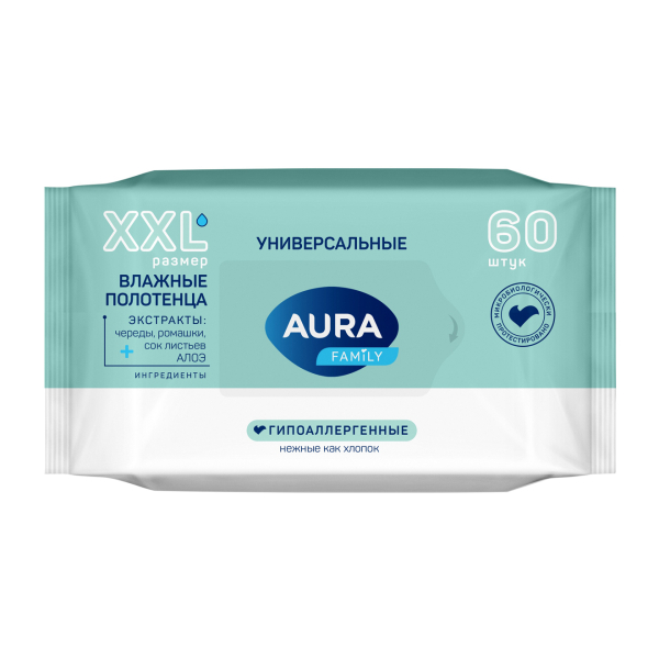 Полотенца влажные 60шт Aura Family