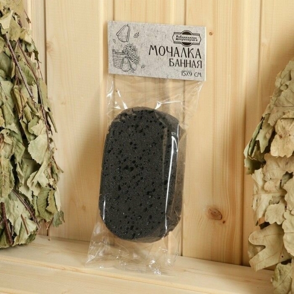 Мочалка для бани и сауны черная на подвесе15*9см ДОБРОПАРОВЪ
