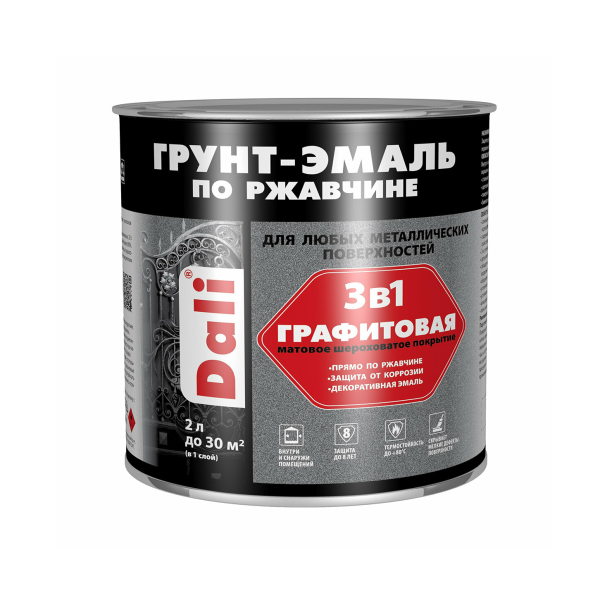 Грунт-эмаль по ржавчине графитовая серебро 0,75л Dali