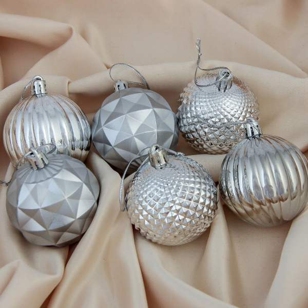 Ёлочные игрушки «Призма», шары новогодние, набор 6 шт., d=6 см, серебристый