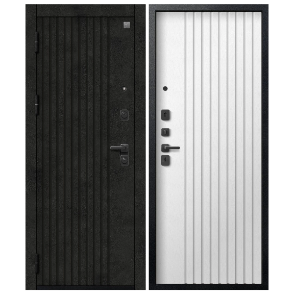 Дверь V-15 Черный Муар+Бетон Темный/ Софт ясень белый 860*2050 L Центурион