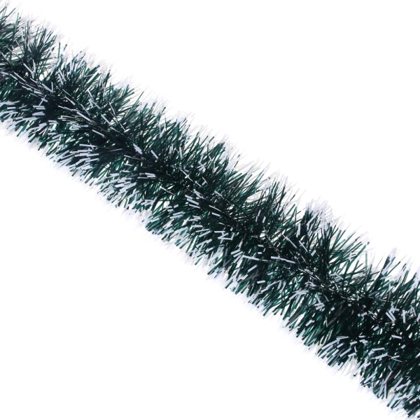 Мишура темно-зеленая норка, с белыми кончиками СНОУ БУМ