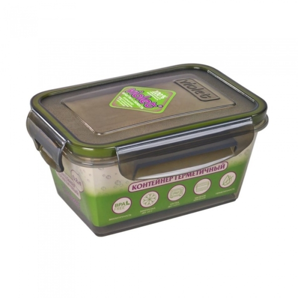 Контейнер пластиковый 0,8 л герметичный прямоугольный дымчатый Violet