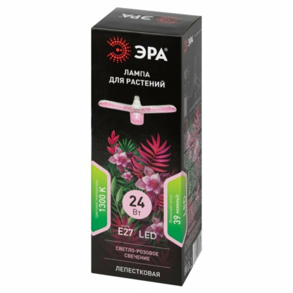 Лампа св/д для растений E27 24W фито красно-синий спектр 3-лепестковая ЭРА FITO 61428