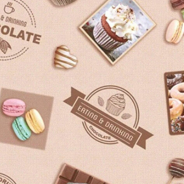 Клеенка Dekorama 1,4*20м кофе и макаруны на бежевом