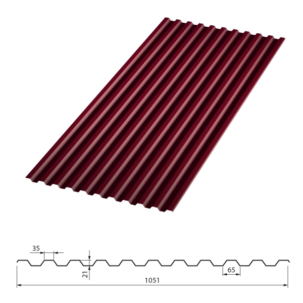 Профлист С21 (3005) красное вино 6 м.-0,45