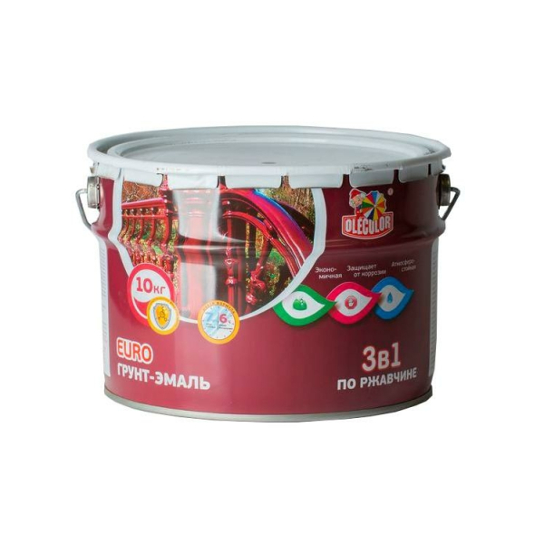 Грунт-эмаль по ржавчине красный RAL 3020 10кг Olecolor