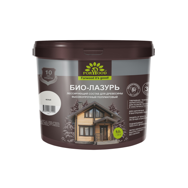 Био-лазурь для древесины 9л белый Forwood