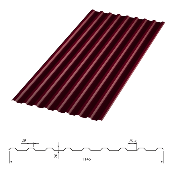 Профлист Н20А (3005) красное вино 2 м.-0,45