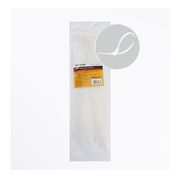 Хомут 3,6*300мм пластик белые Stekker (100шт)