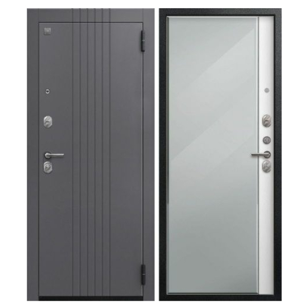 Дверь A-12/1 Чёрный муар Кашеми графит/Софт ясень белый 860*2050 R  ЗЕРКАЛО Центурион 2026