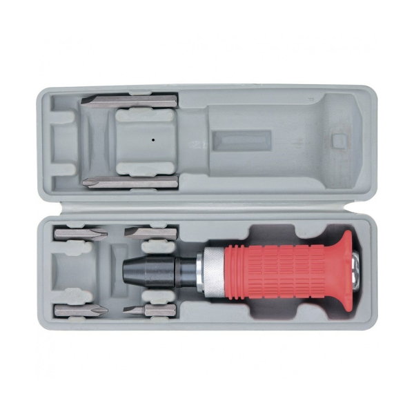 Отвертка ударно-поворотная 1/2 набор бит 6шт обрезиненная ручка пластиковый бокс Matrix