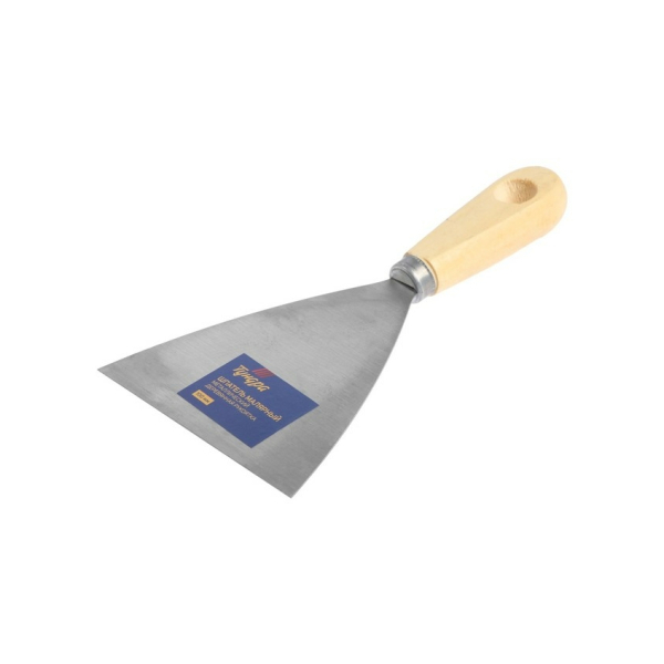 Шпатель 100мм малярный нержавеющая сталь деревянная ручка Тундра