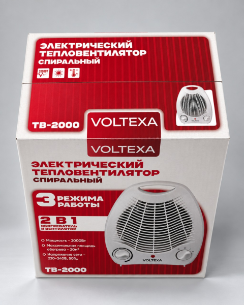 Тепловентилятор 2кВт 3 режима белый ТВ-2000 VOLTEXA
