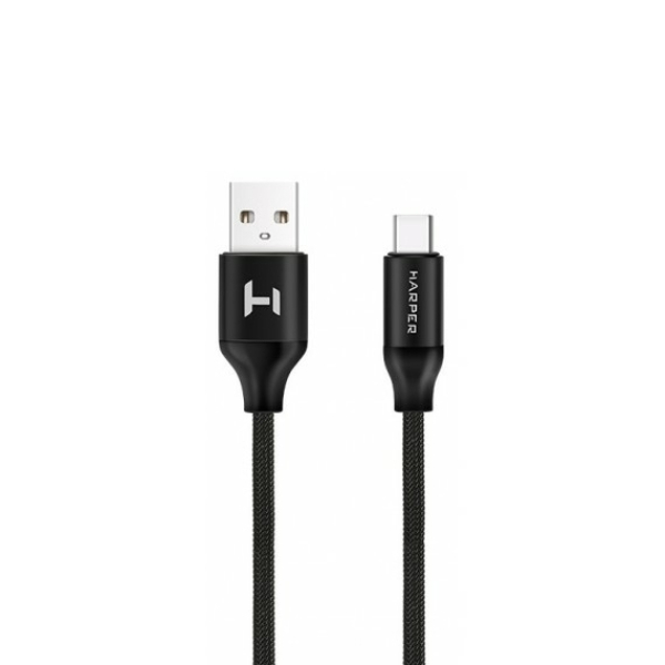 Кабель для зарядки USB A - Type-C 2А 1м быстрая зарядка ПВХ BRCH-710 Black HARPER