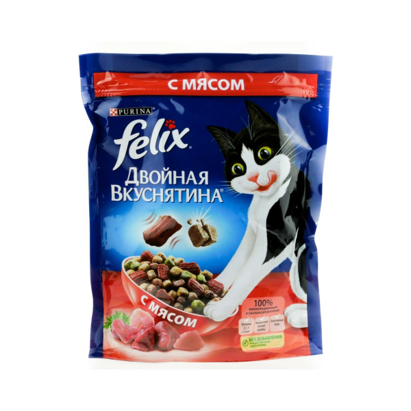 Корм Felix Двойная вкуснятина для кошек с мясом 200гр