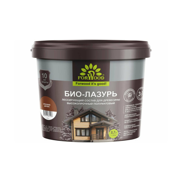 Био-лазурь для древесины 2,7л ореховое дерево Forwood
