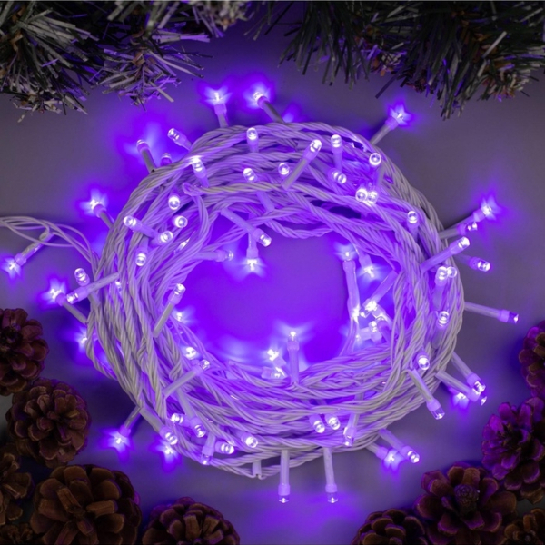 Гирлянда Нить 10м 100LED 8 режимов 220В IP20 белая нить свечение фиолетовое