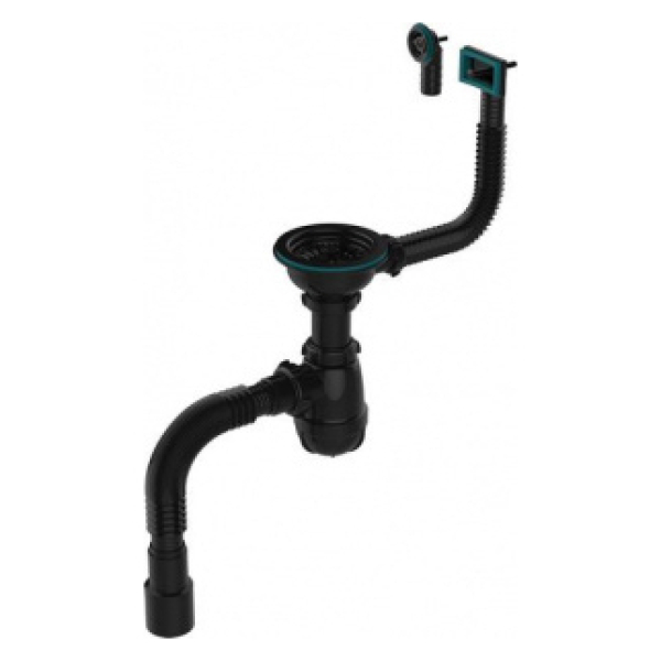 Сифон для мойки 3-1/2"*40мм П/К перелив с гофрой черный 40мм*40/50мм B0186-20-MR AQUANT