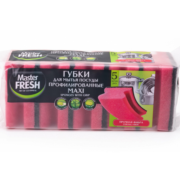 Губки для мытья посуды профилированные MAXI 5шт микс Мастер Фреш