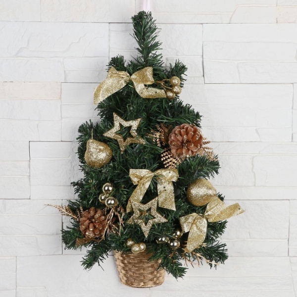 Елка декоративная настенная 45см золото Звезды шишки