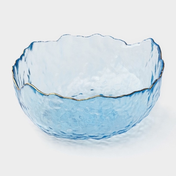 Салатник стеклянный «Вулкан», 680 мл, 16×16×7,5 см, цвет голубой