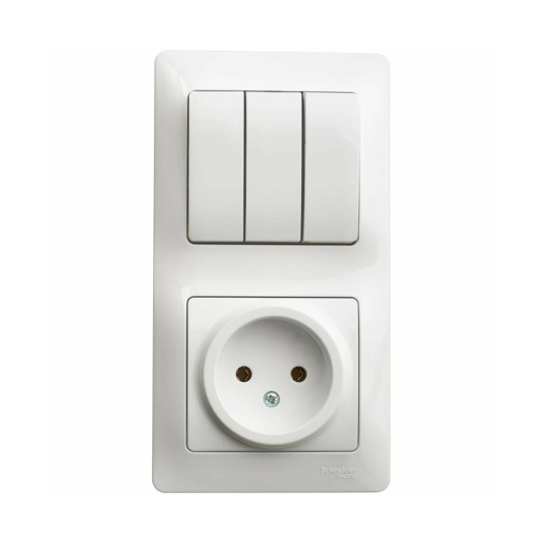 Блок СУ выключатель 3 кл. + розетка 1 мест. белый  GLOSSA