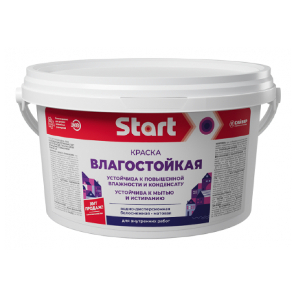 Краска ВД влагостойкая  1кг белоснежная Start