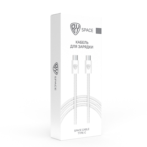 BY Кабель для зарядки Space Cable Type-C-Type-C, 1 м, Быстрая зарядка, 3А, PD 65W, тканевый, белый