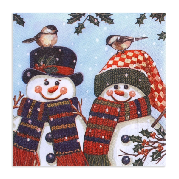 Салфетки новогодние бумажные «Снеговички» 3 слоя, 33×33 см, 20 шт.