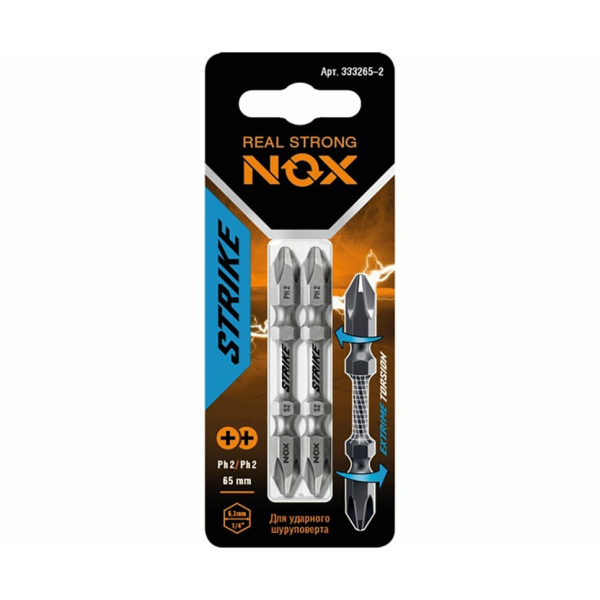 Бита PH2*65 двустороняя 2шт Nox Strike impact